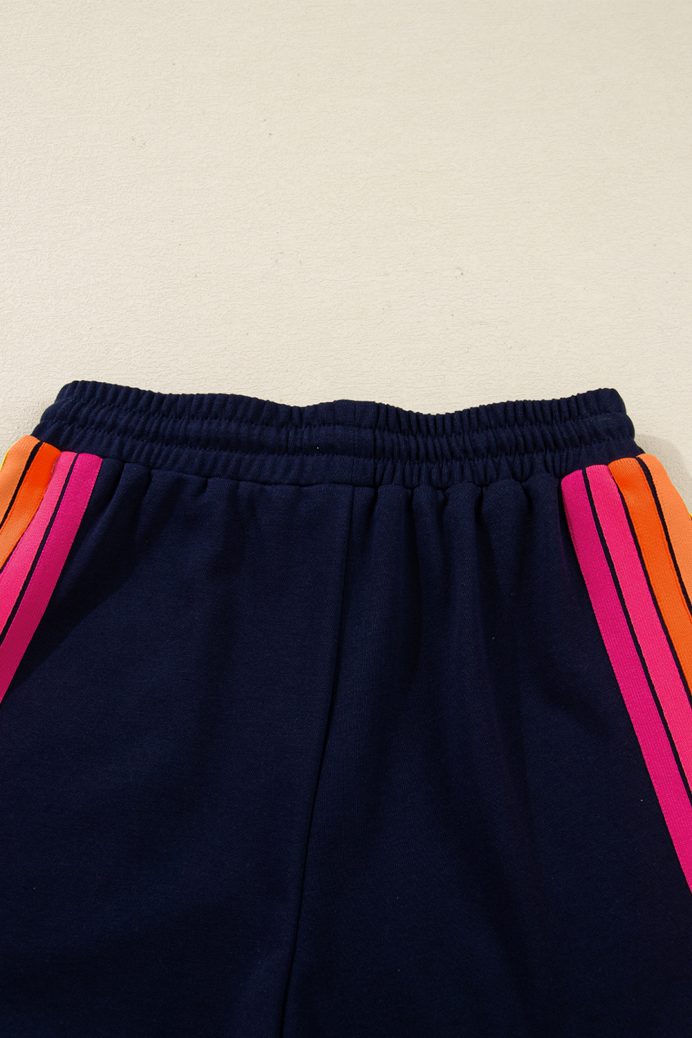 Bluing Colorful Striped Accent Varsity Long Sleeve Pullover and Shorts Matching Set view 14