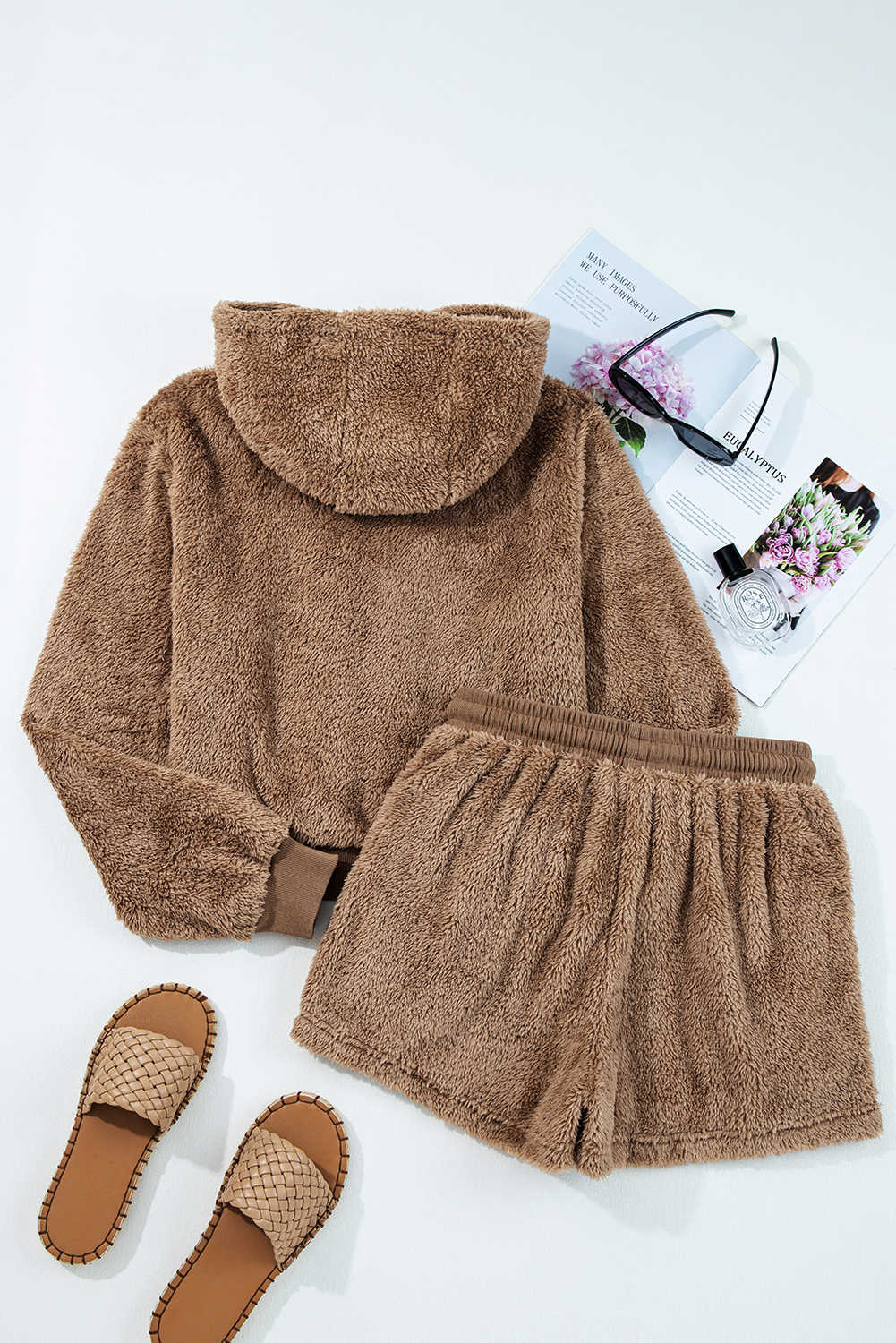 Parchment Zip Up Hoodie Drawstring Shorts Sherpa 2pcs Outfit view 9