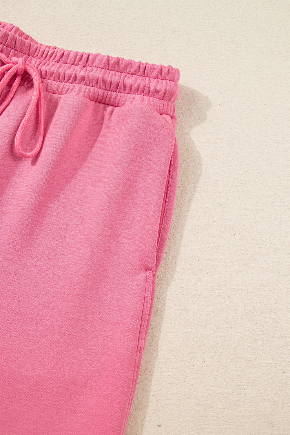 Pink Solid Color Zip Up Hoodie Drawstring Loose Pants Set view 17