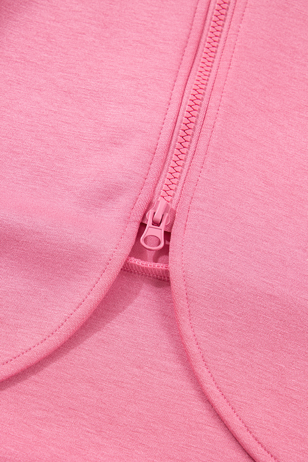 Pink Solid Color Zip Up Hoodie Drawstring Loose Pants Set view 12