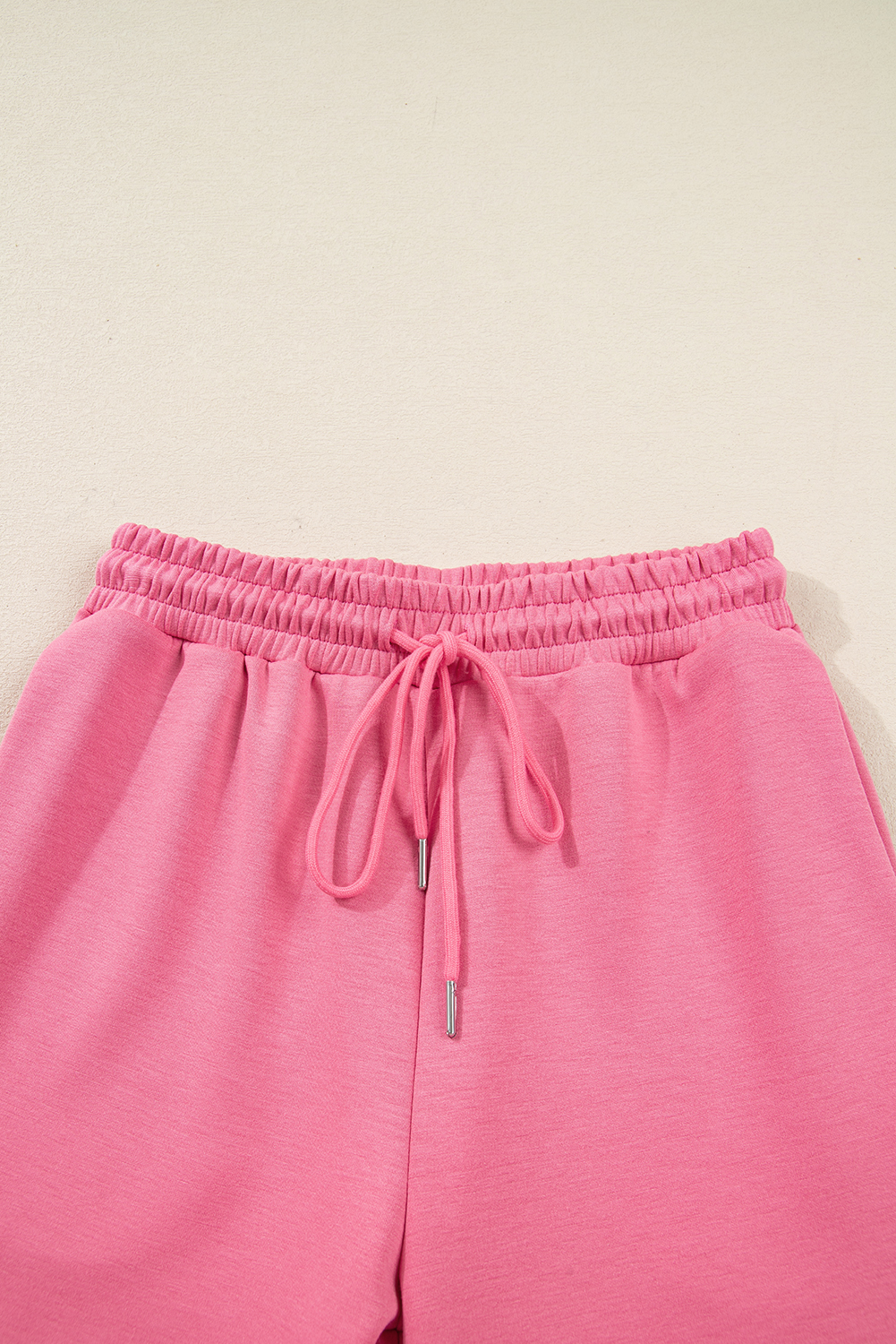 Pink Solid Color Zip Up Hoodie Drawstring Loose Pants Set view 15