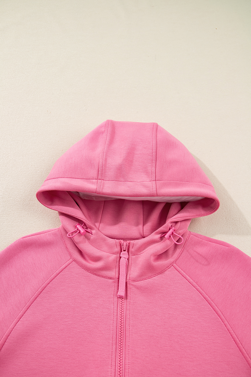 Pink Solid Color Zip Up Hoodie Drawstring Loose Pants Set view 10