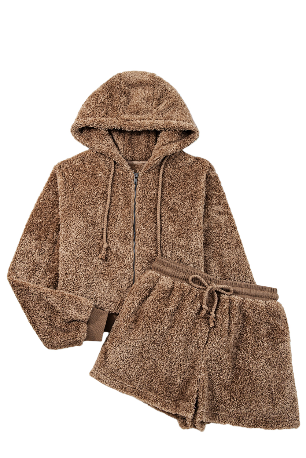Parchment Zip Up Hoodie Drawstring Shorts Sherpa 2pcs Outfit view 21