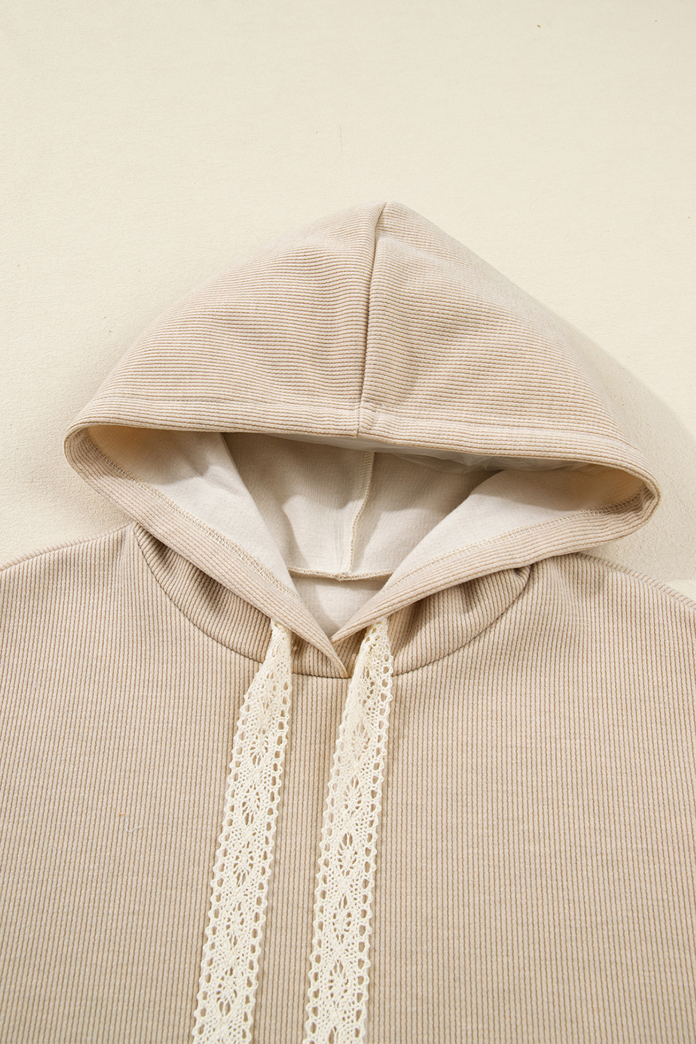 Jet Stream Lace Drawstring Pullover Hoodie and High Waist Pants Corduroy Suit view 15