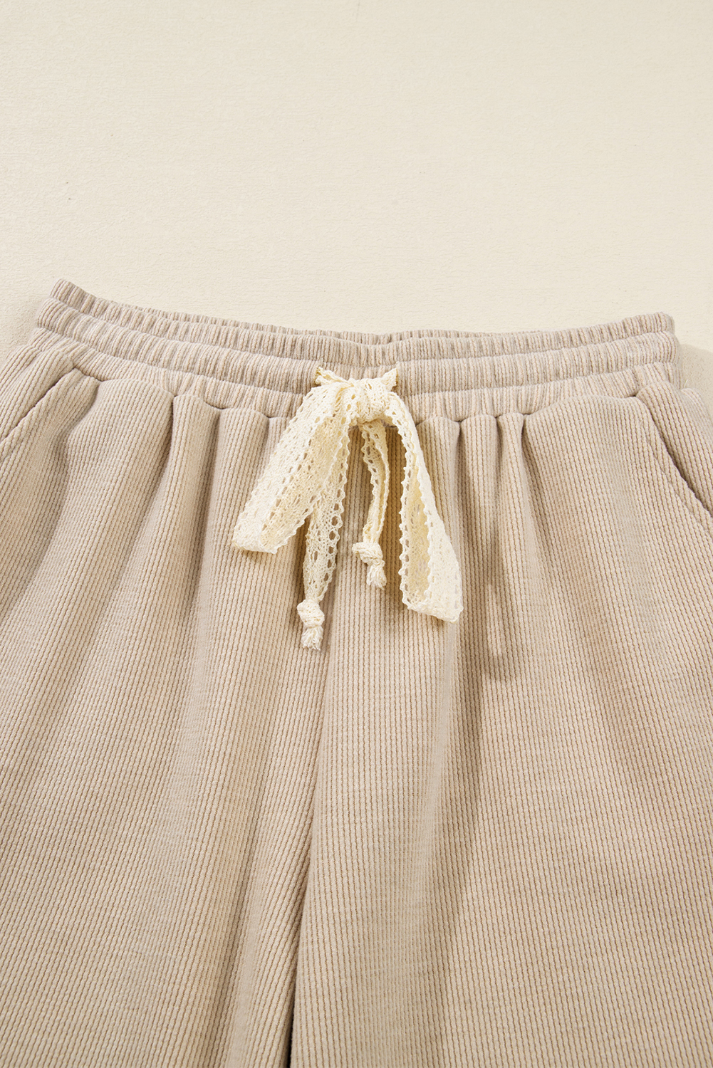 Jet Stream Lace Drawstring Pullover Hoodie and High Waist Pants Corduroy Suit view 21