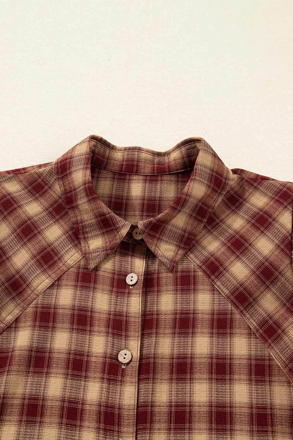 Red Plaid Print Ruffled Long Sleeve Patchwork Hem Mini Shirt Dress view 21