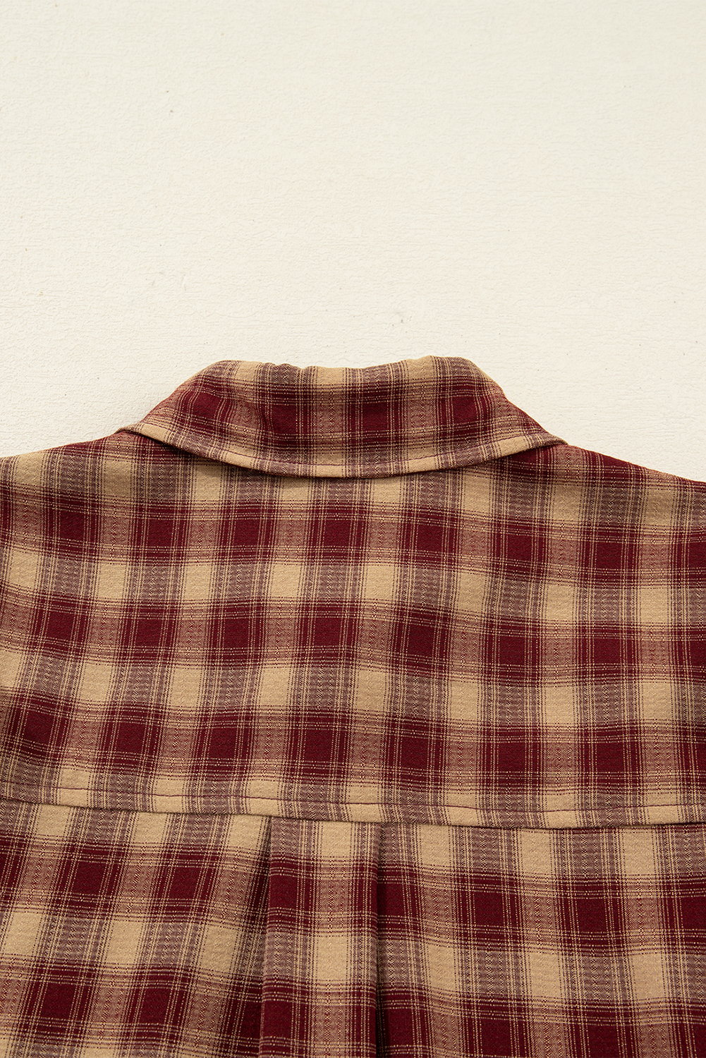 Red Plaid Print Ruffled Long Sleeve Patchwork Hem Mini Shirt Dress view 22