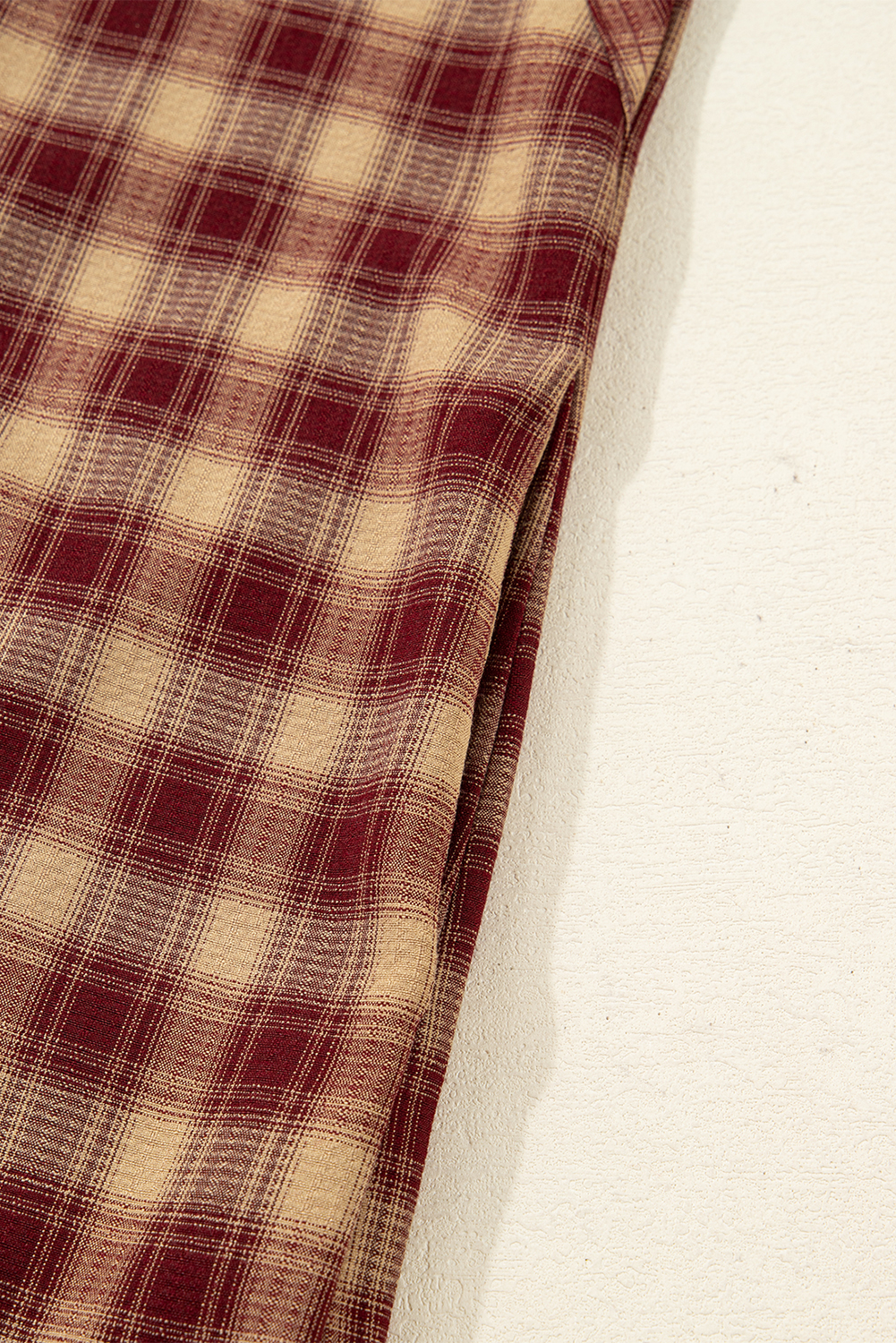 Red Plaid Print Ruffled Long Sleeve Patchwork Hem Mini Shirt Dress view 26