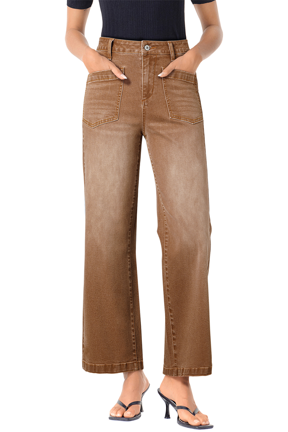 Brown Mimimalist Patch Pocket Womens Shift Jeans view 35