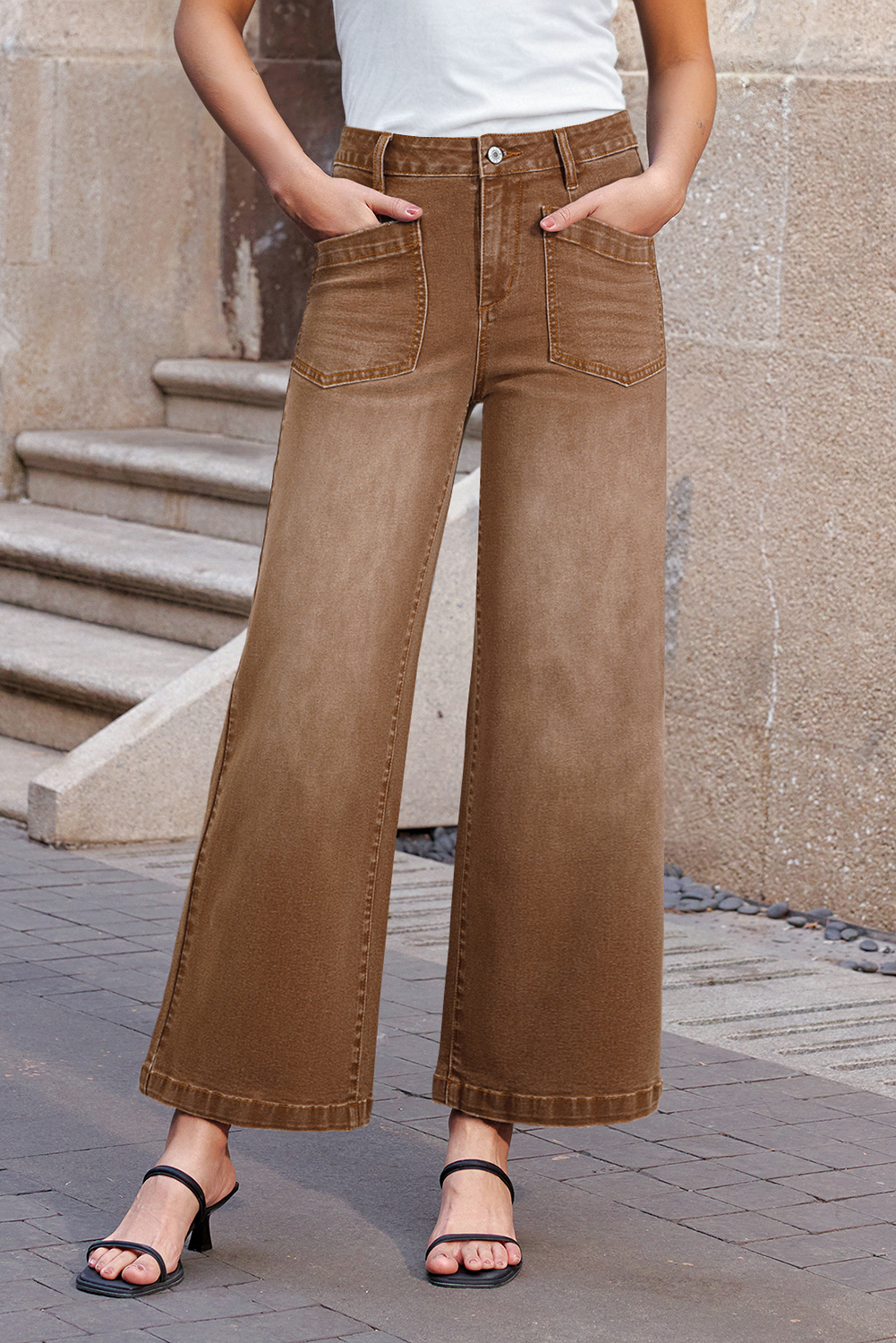 Brown Mimimalist Patch Pocket Womens Shift Jeans view 4