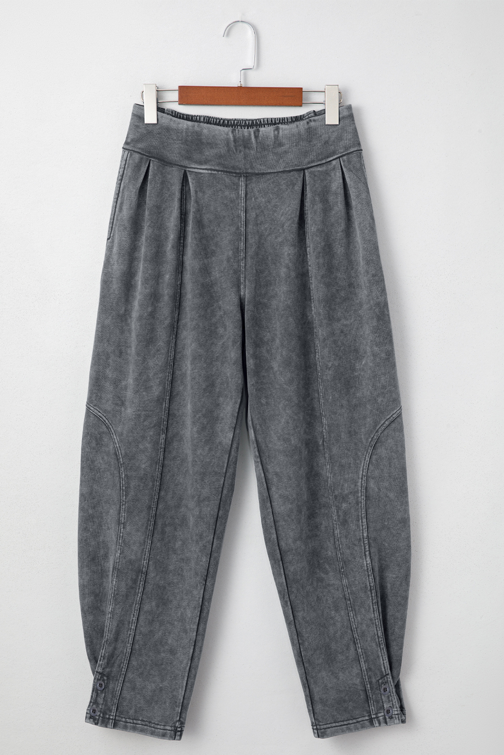 Medium Grey Mineral Wash Jogger Style High Waist Casual Pants view 4