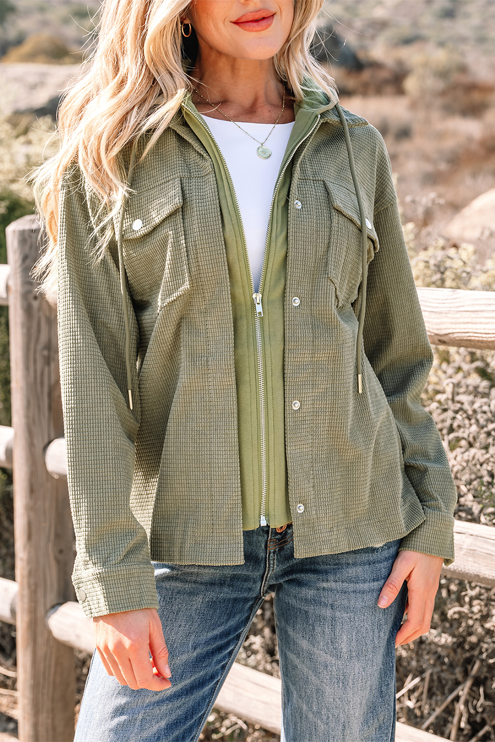 Laurel Green 2 in 1 Thermal Knit Textured Hooded Jacket view 8