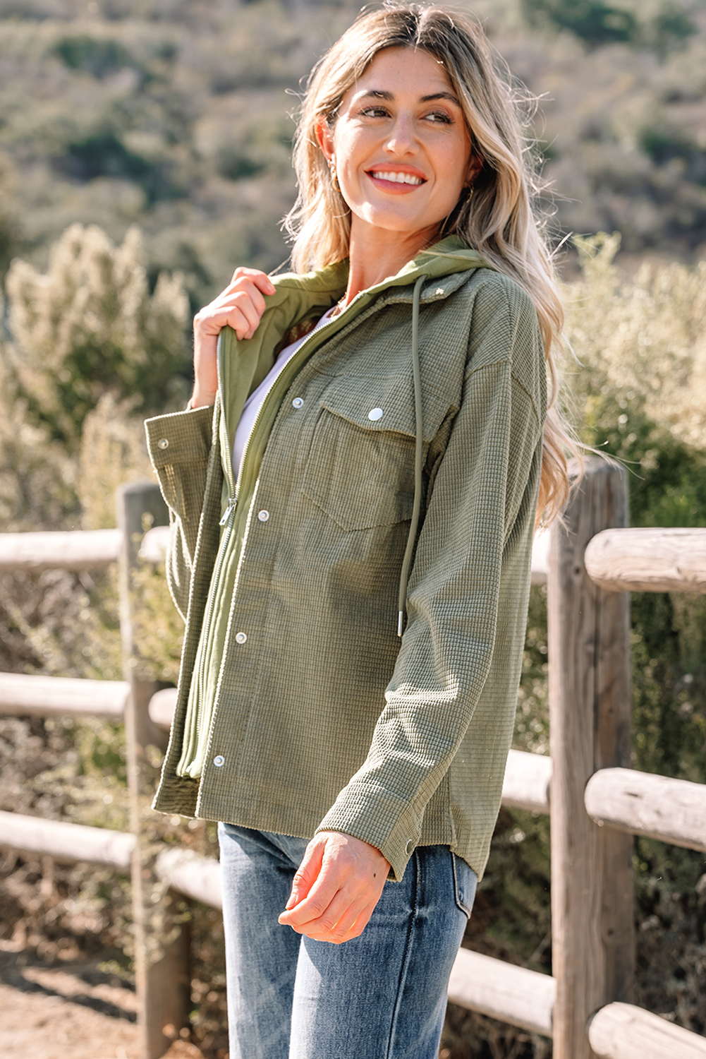 Laurel Green 2 in 1 Thermal Knit Textured Hooded Jacket view 3