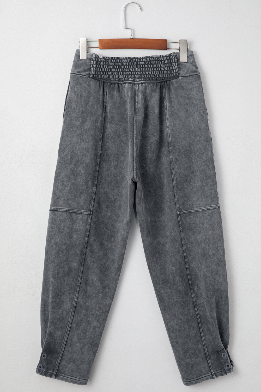 Medium Grey Mineral Wash Jogger Style High Waist Casual Pants view 5