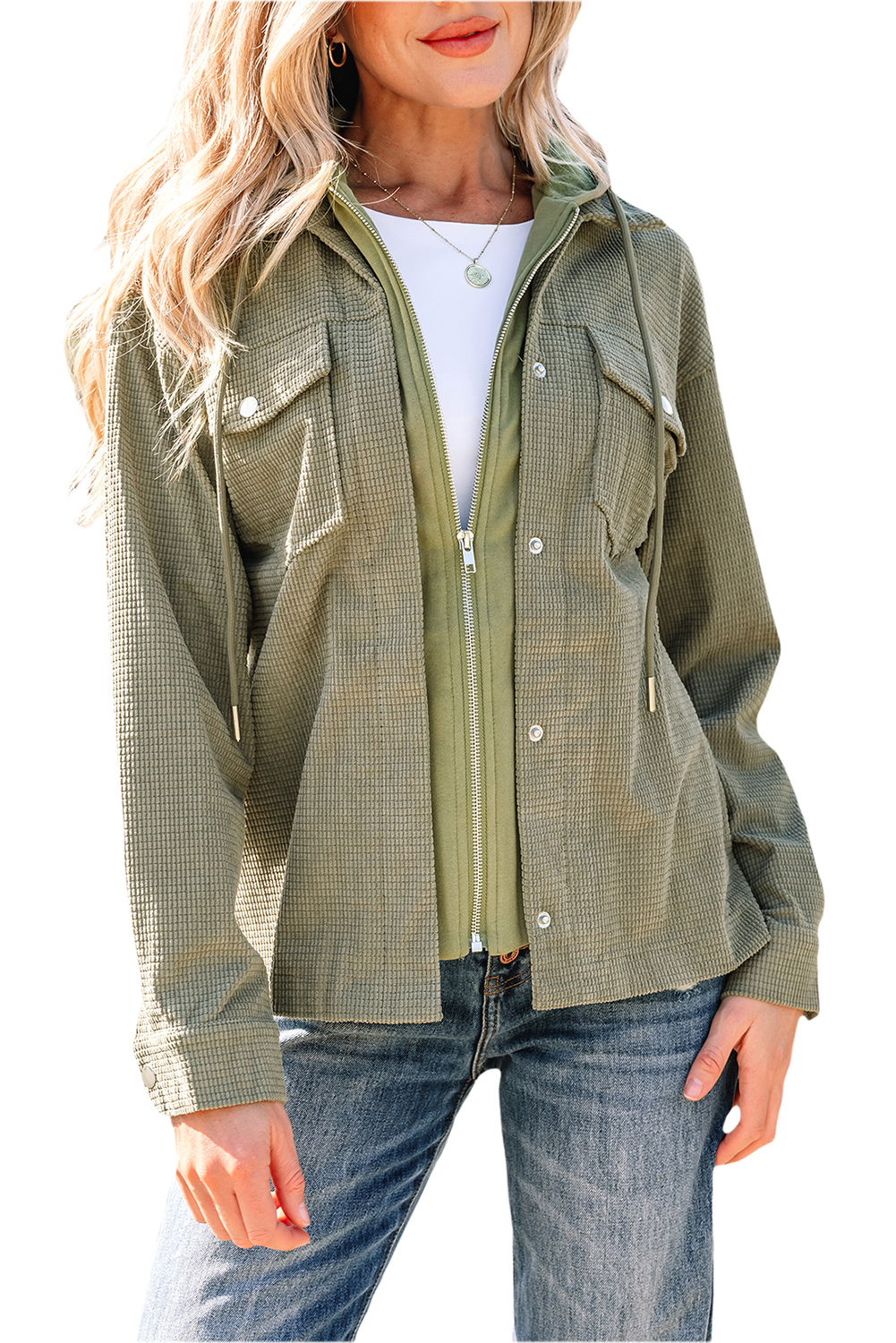 Laurel Green 2 in 1 Thermal Knit Textured Hooded Jacket view 20