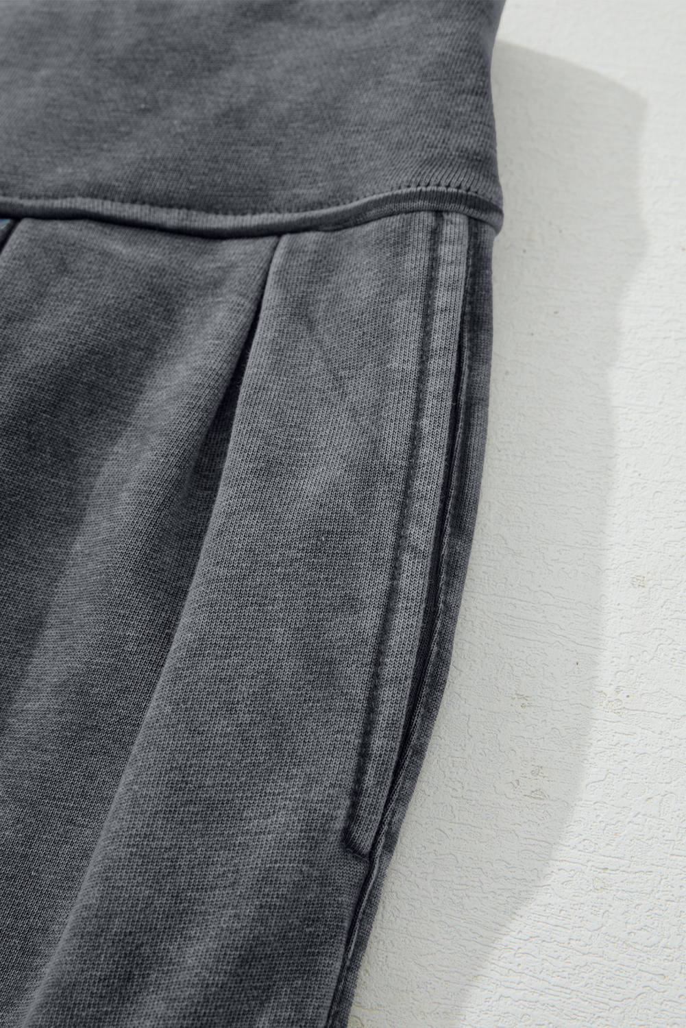 Medium Grey Mineral Wash Jogger Style High Waist Casual Pants view 6