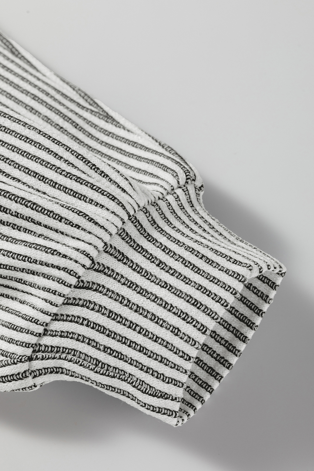 Gray Ribbed Knit Round Neck Long Lantern Sleeve Top view 10