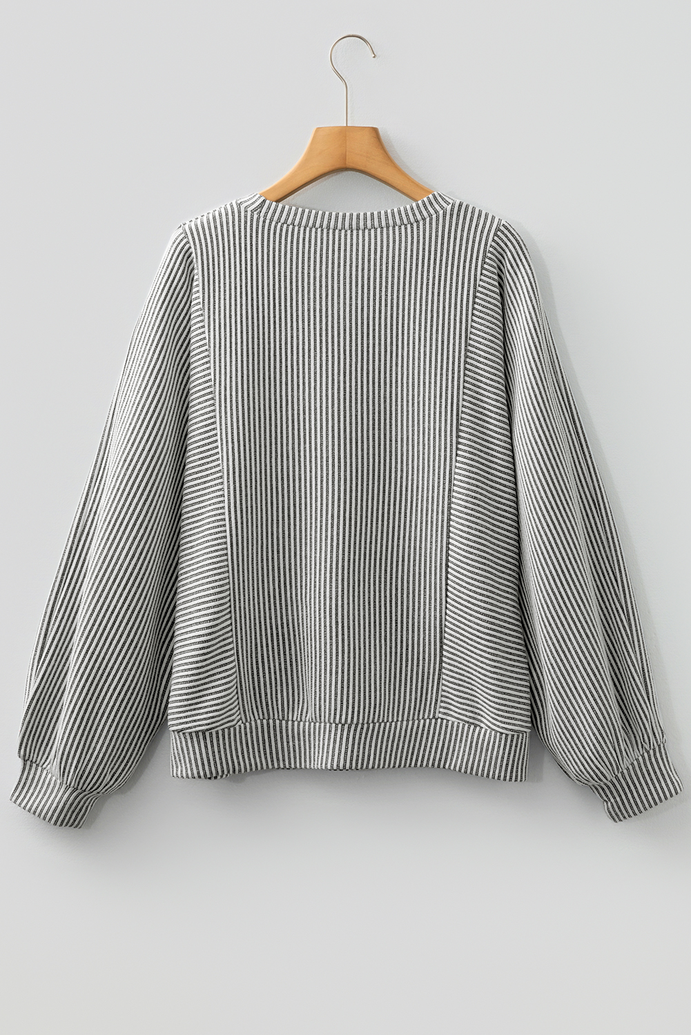 Gray Ribbed Knit Round Neck Long Lantern Sleeve Top view 8
