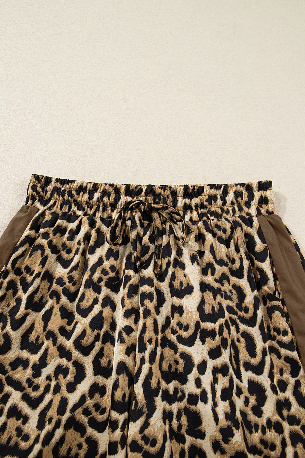 Brown Leopard Collared 3/4 Sleeve Shirt and Loose Pants Two Piece Outfit Set view 22