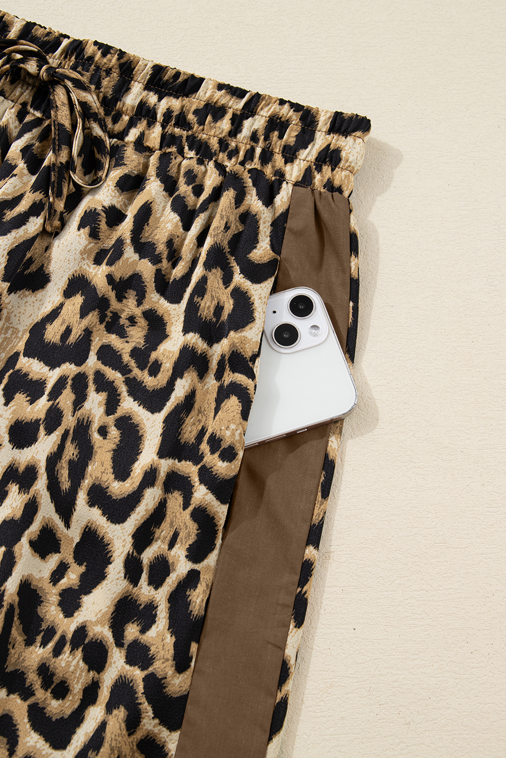 Brown Leopard Collared 3/4 Sleeve Shirt and Loose Pants Two Piece Outfit Set view 21