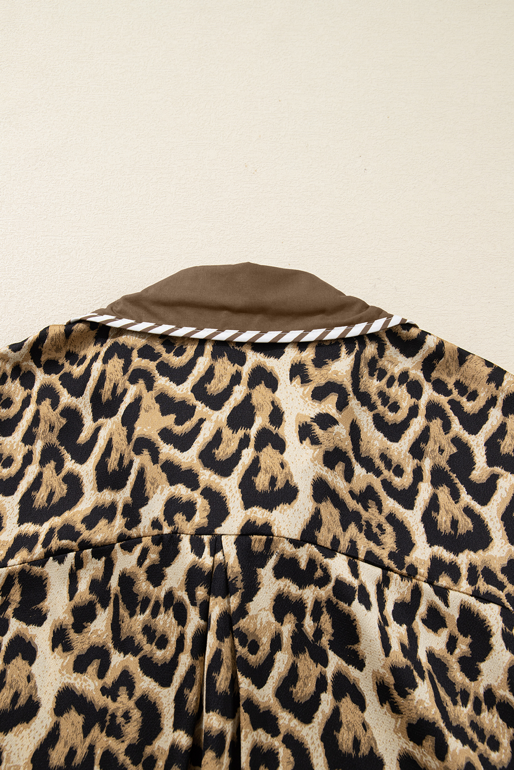Brown Leopard Collared 3/4 Sleeve Shirt and Loose Pants Two Piece Outfit Set view 17