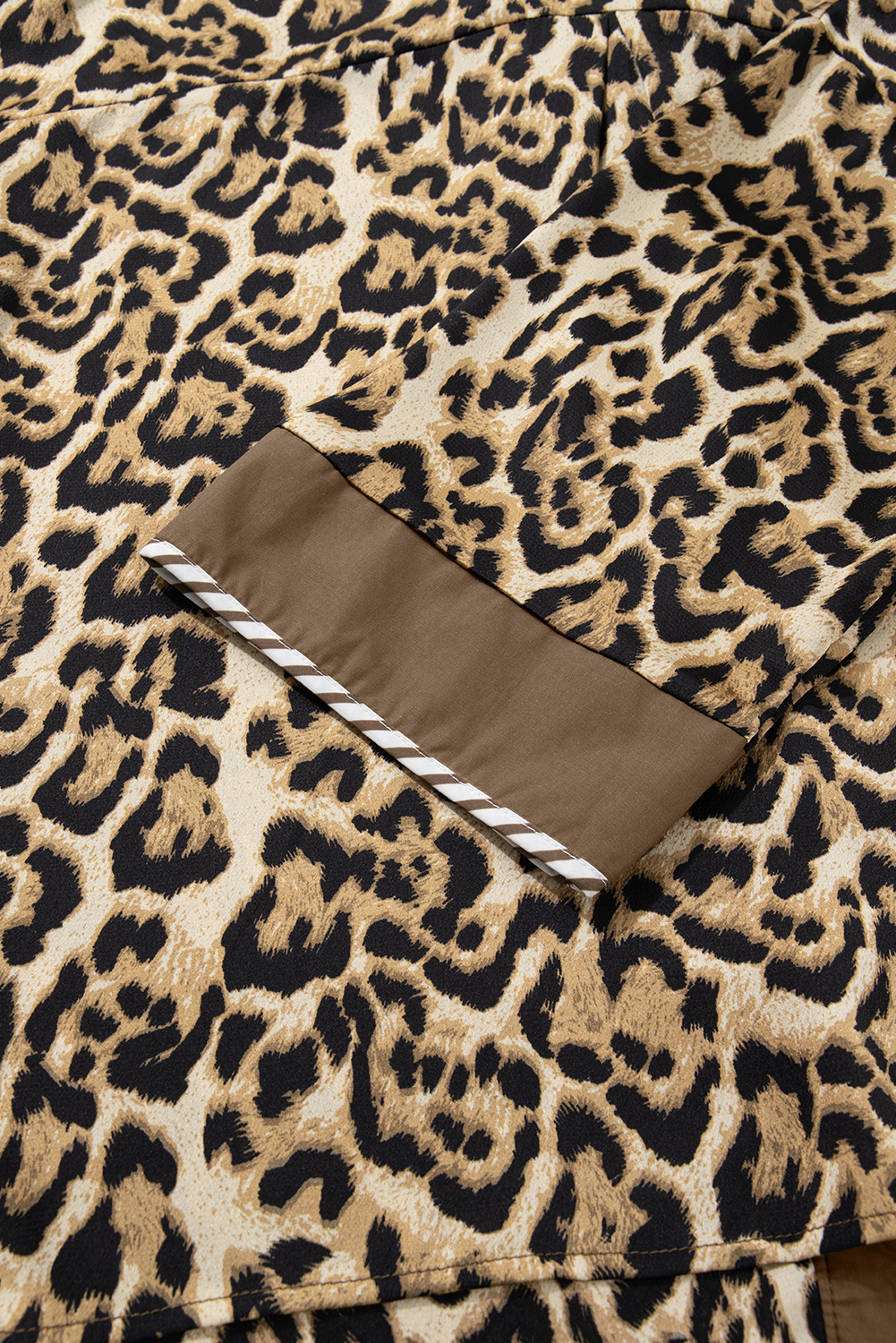 Brown Leopard Collared 3/4 Sleeve Shirt and Loose Pants Two Piece Outfit Set view 23