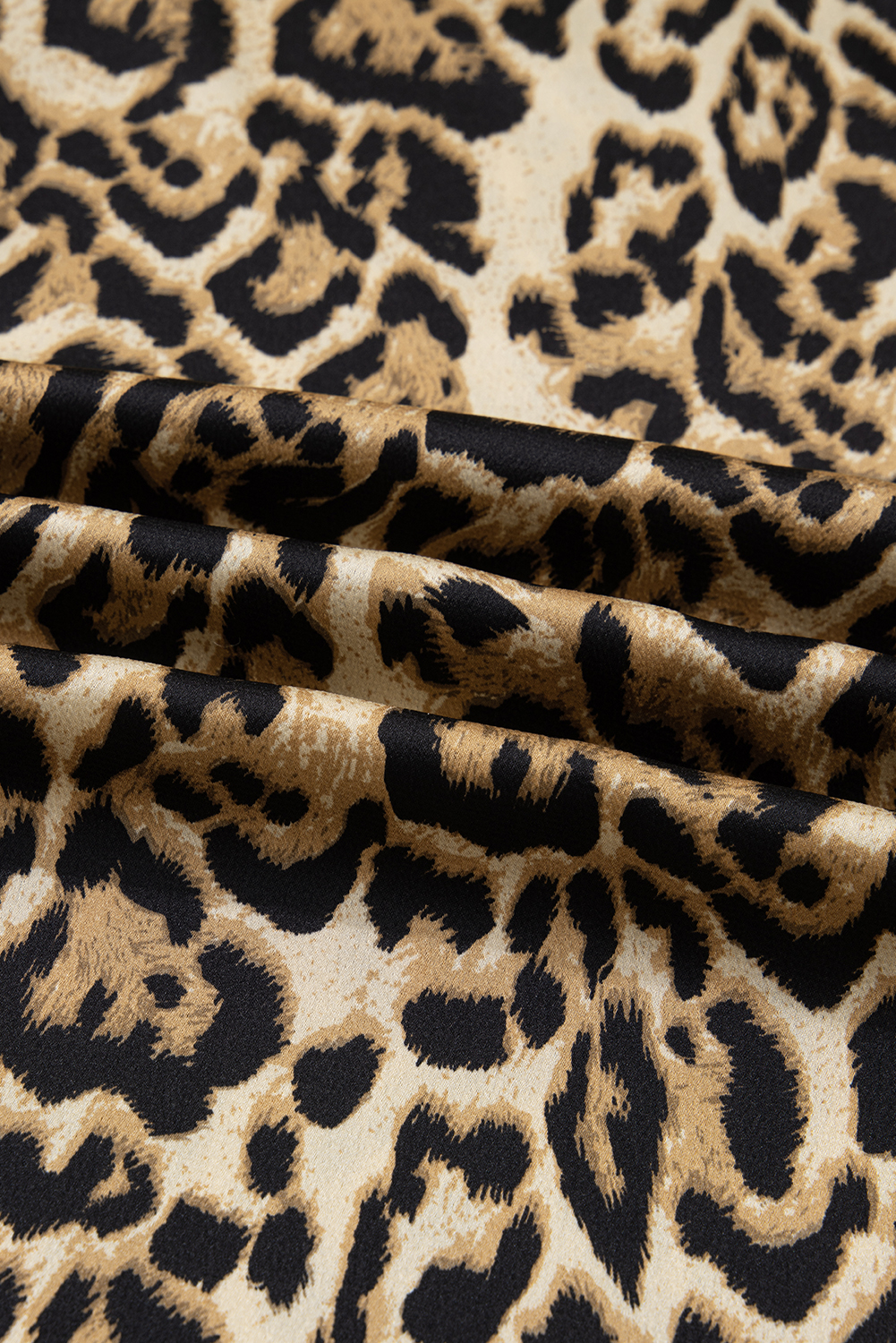 Brown Leopard Collared 3/4 Sleeve Shirt and Loose Pants Two Piece Outfit Set view 19