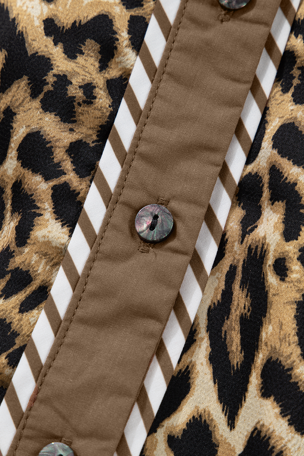 Brown Leopard Collared 3/4 Sleeve Shirt and Loose Pants Two Piece Outfit Set view 25