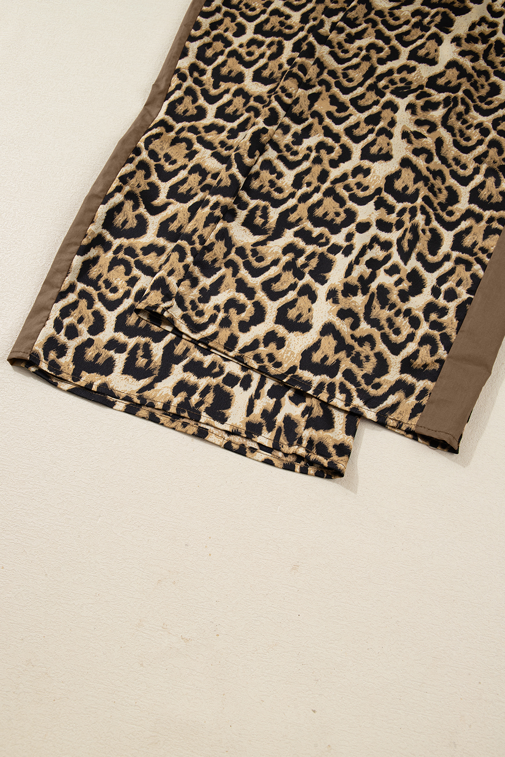 Brown Leopard Collared 3/4 Sleeve Shirt and Loose Pants Two Piece Outfit Set view 20