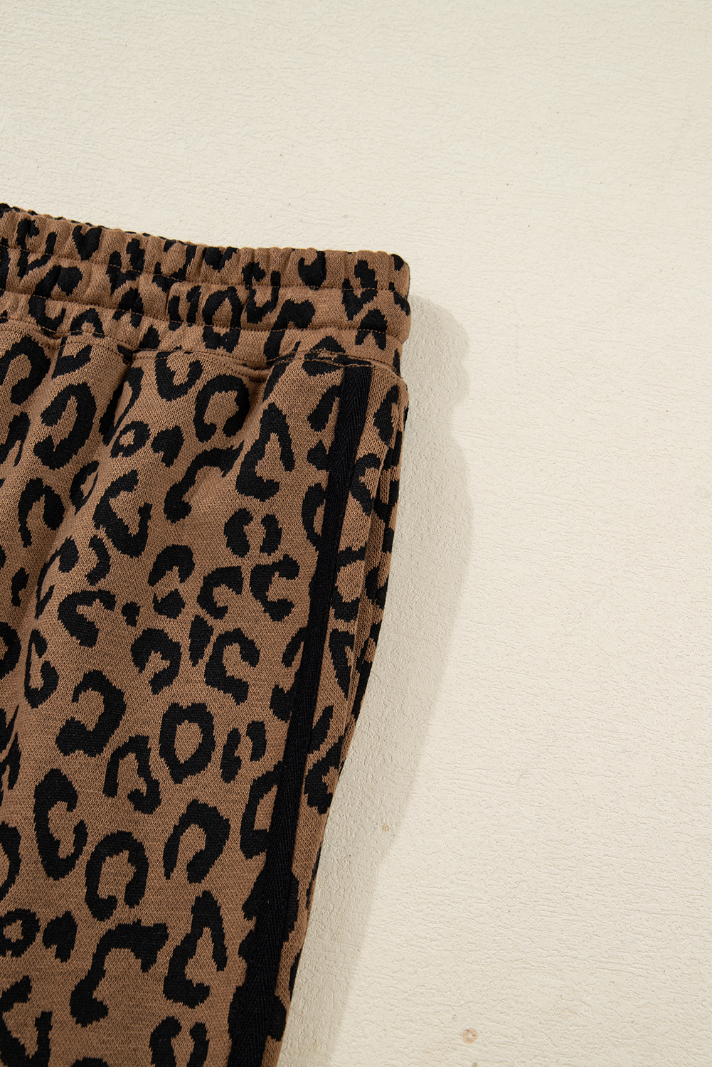 Brown Varsity Striped Trim Leopard Long Sleeve Top Drawstring Pant Set view 17