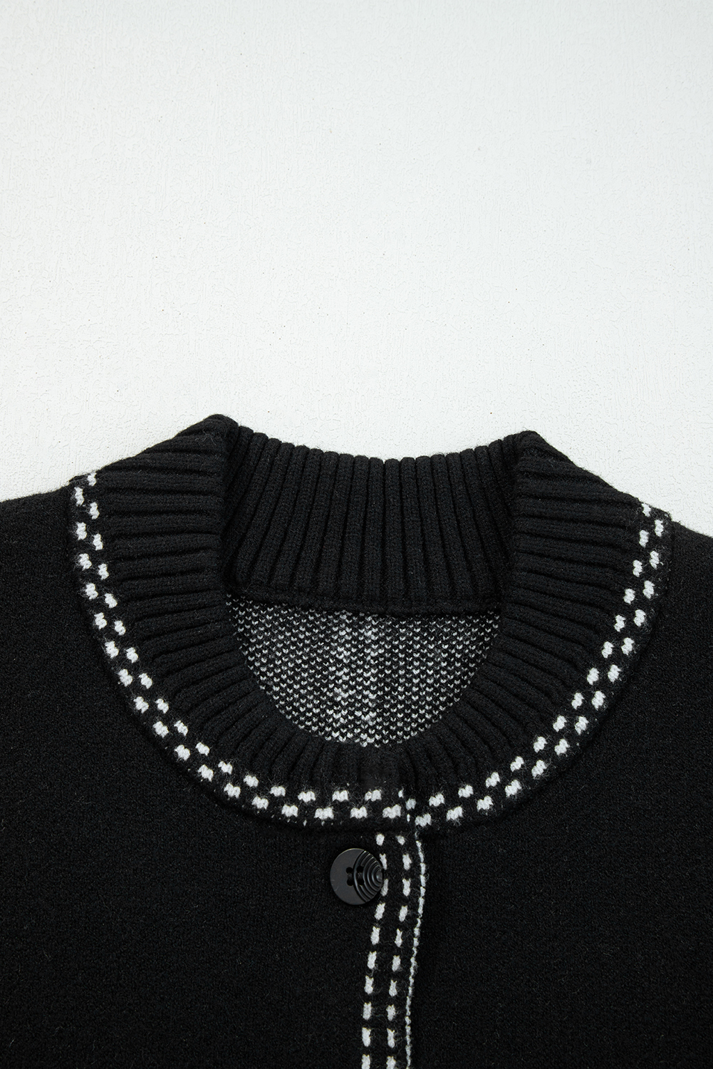 Black Contrast Trim Button up Sweater Cardigan view 6