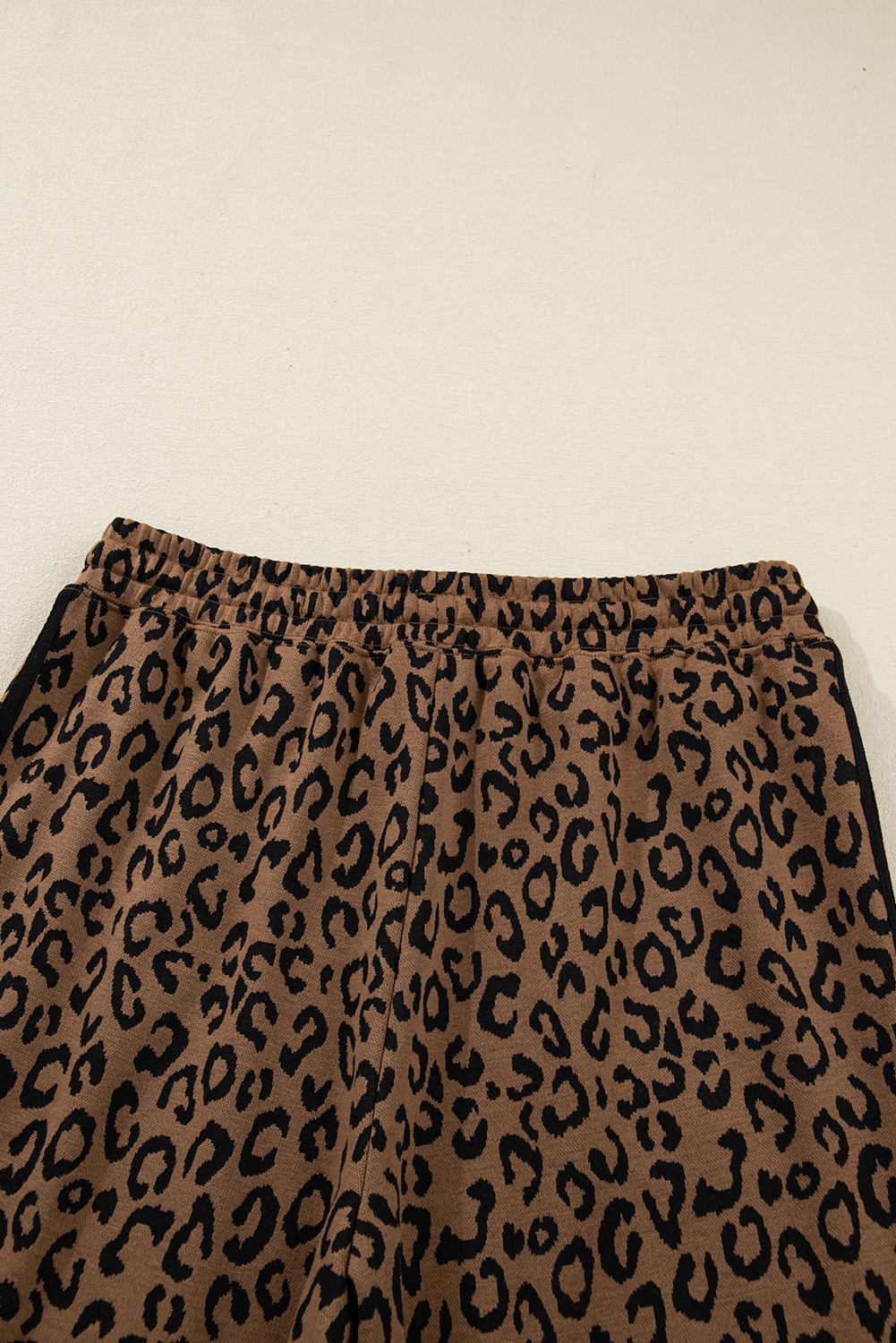 Brown Varsity Striped Trim Leopard Long Sleeve Top Drawstring Pant Set view 16