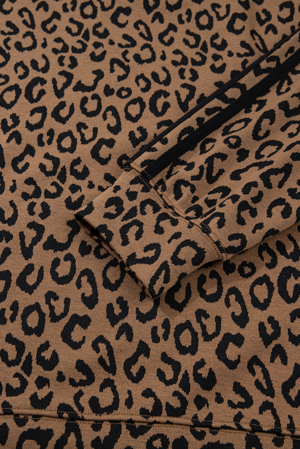 Brown Varsity Striped Trim Leopard Long Sleeve Top Drawstring Pant Set view 21