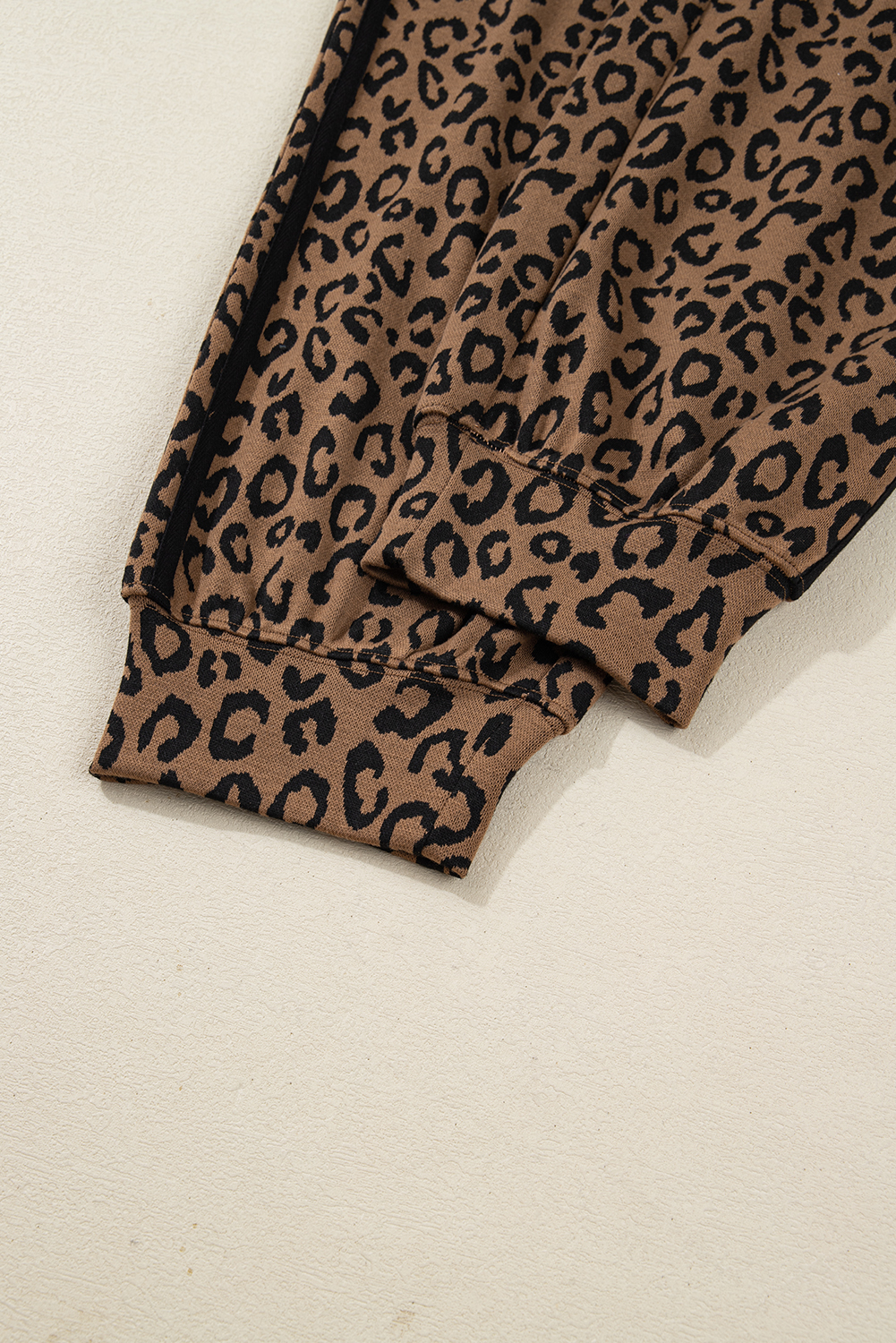 Brown Varsity Striped Trim Leopard Long Sleeve Top Drawstring Pant Set view 18