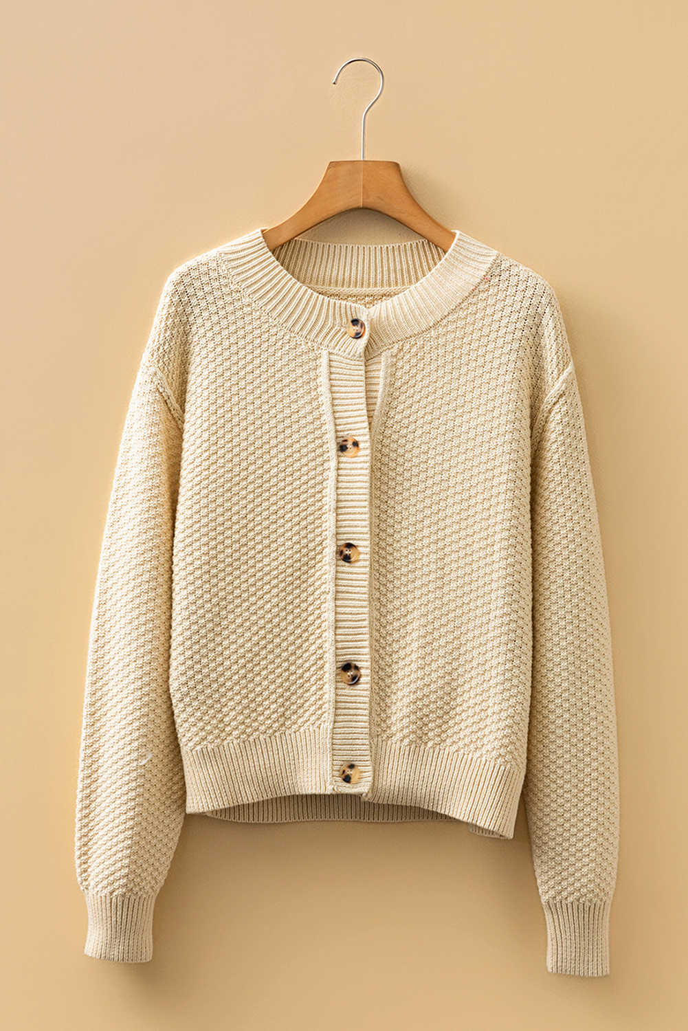 Beige Button Front Cropped Cardigan Sweater view 9