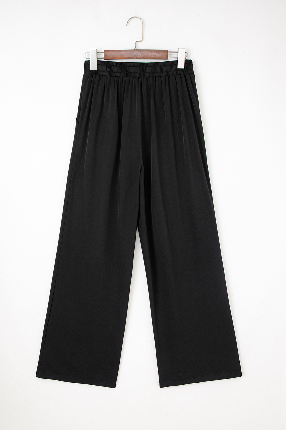 Black Pleated Detail Pull On High Elastic Waist Loose Straight Pants view 4