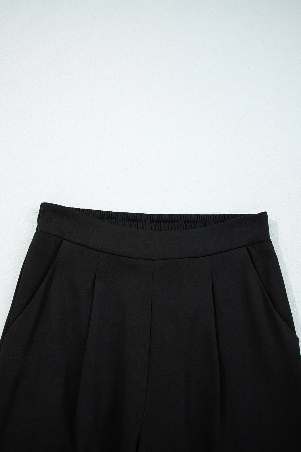 Black Pleated Detail Pull On High Elastic Waist Loose Straight Pants view 5