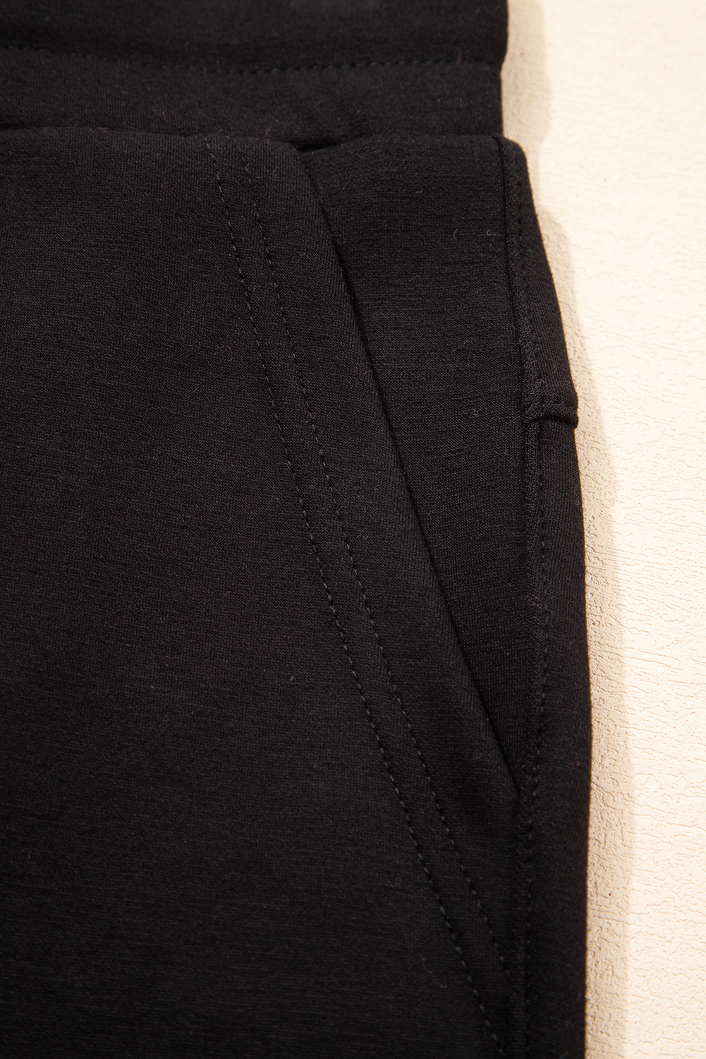 Black Exposed Seam Detail Skinny Drawstring Jogger Pants view 9