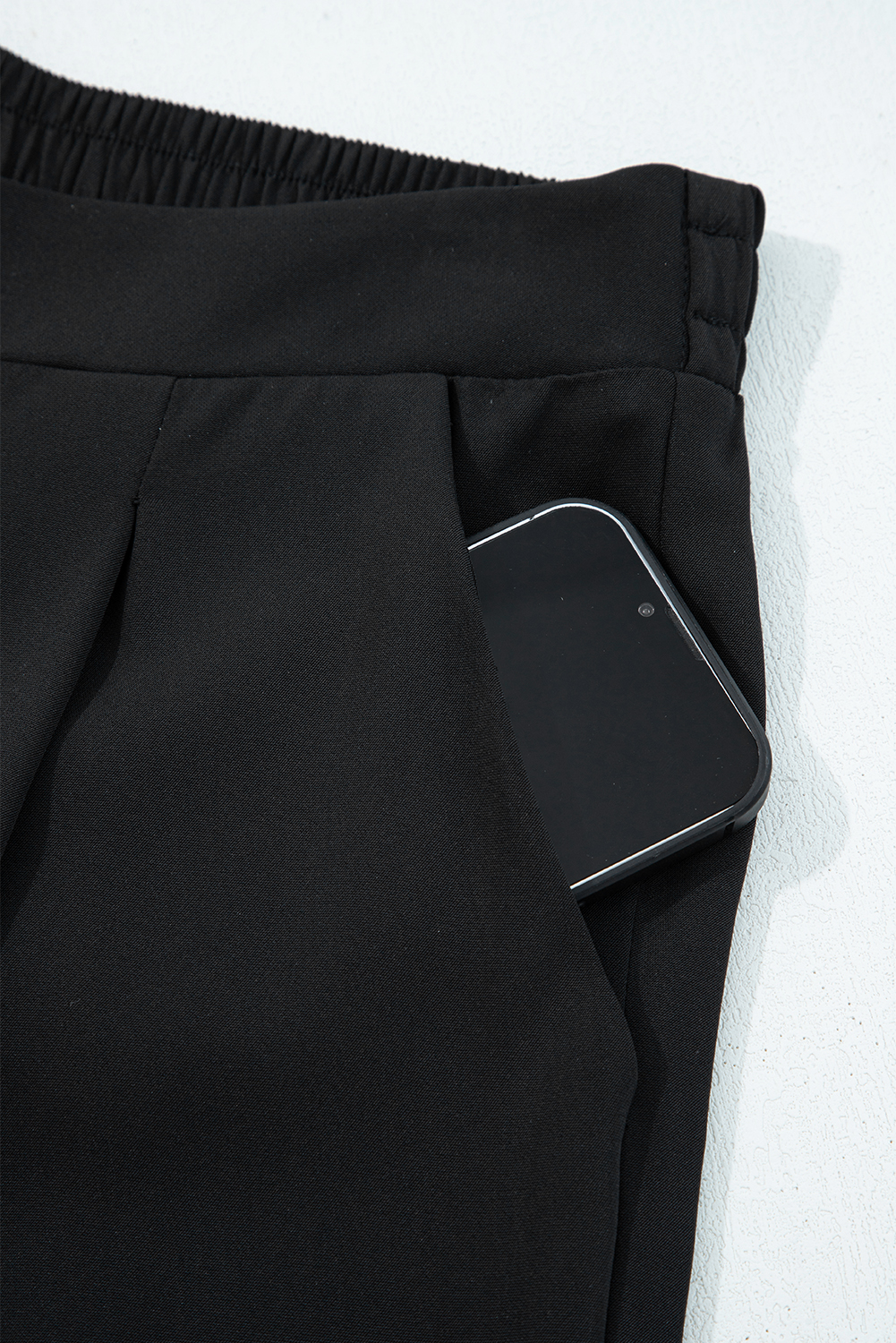 Black Pleated Detail Pull On High Elastic Waist Loose Straight Pants view 6