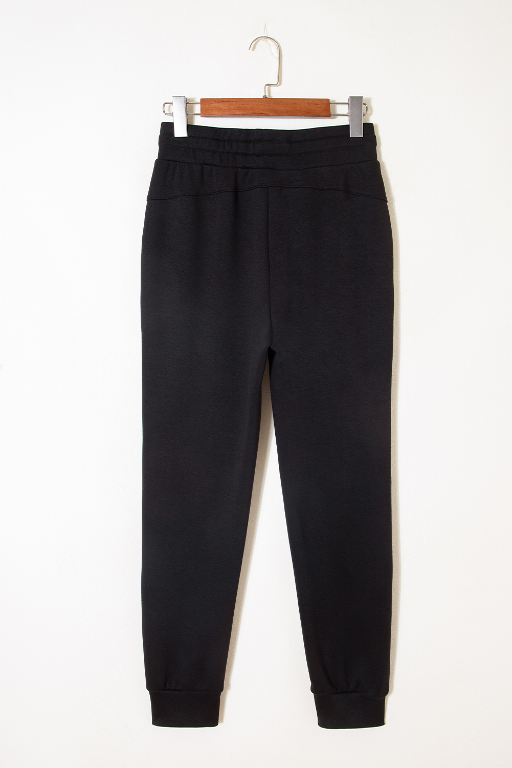 Black Exposed Seam Detail Skinny Drawstring Jogger Pants view 5