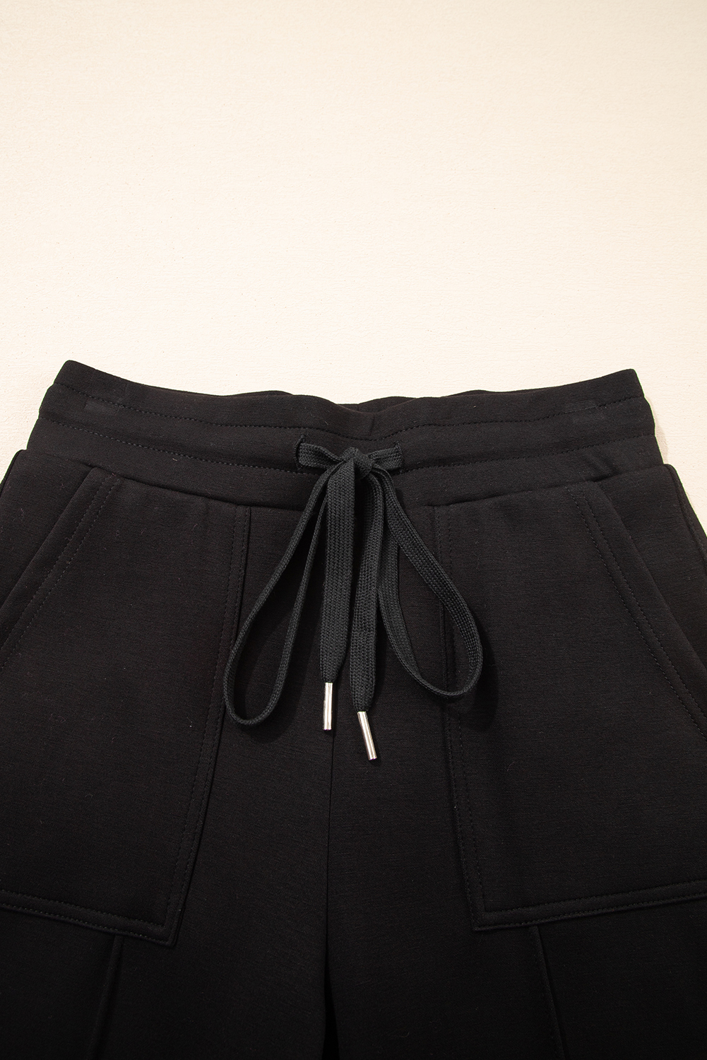 Black Exposed Seam Detail Skinny Drawstring Jogger Pants view 10