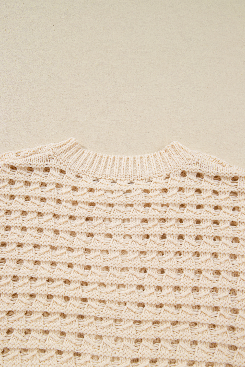 Beige Hollowed Pattern Knit Zip Up Drop Shoulder Sweater Cardigan view 18
