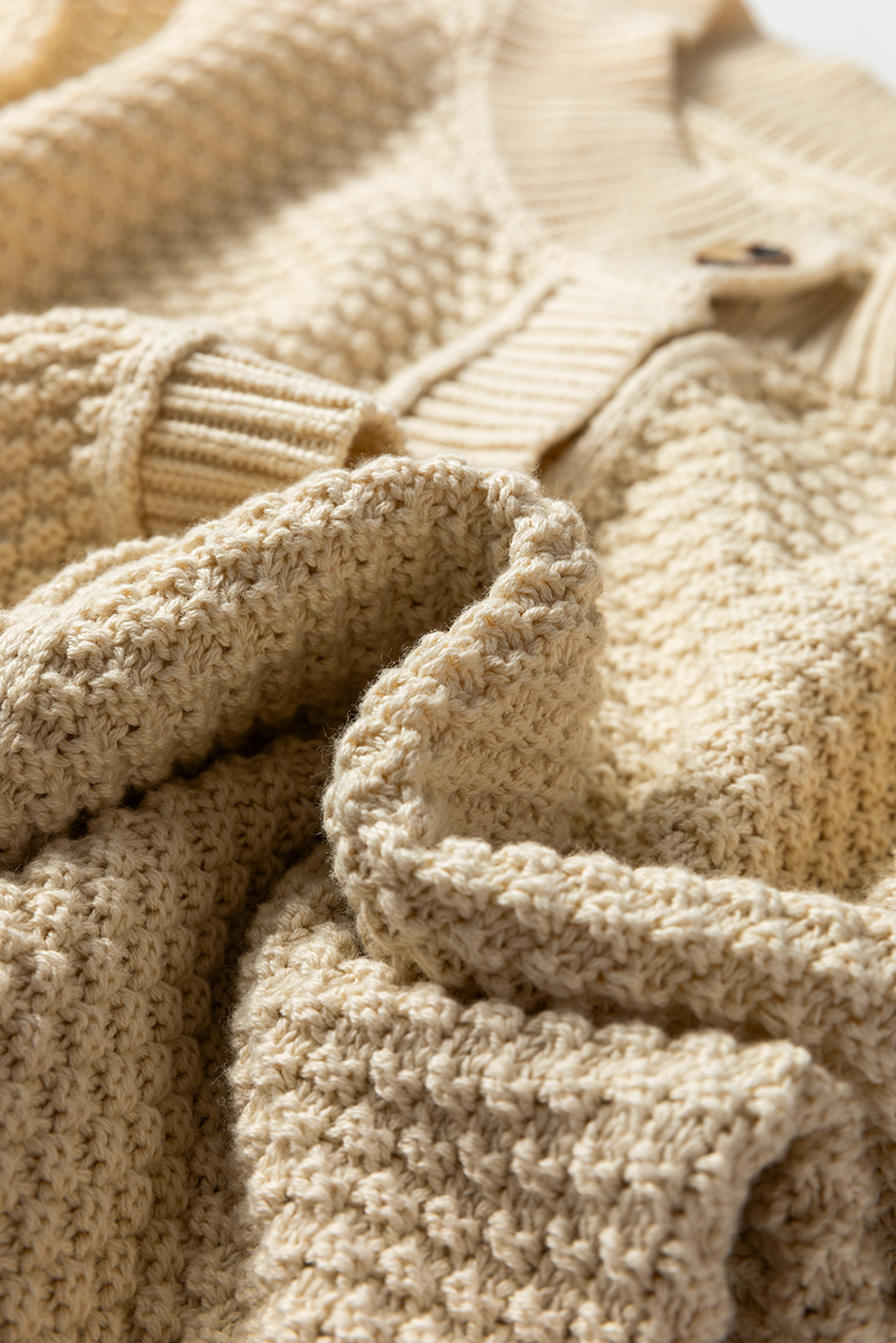 Beige Button Front Cropped Cardigan Sweater view 12