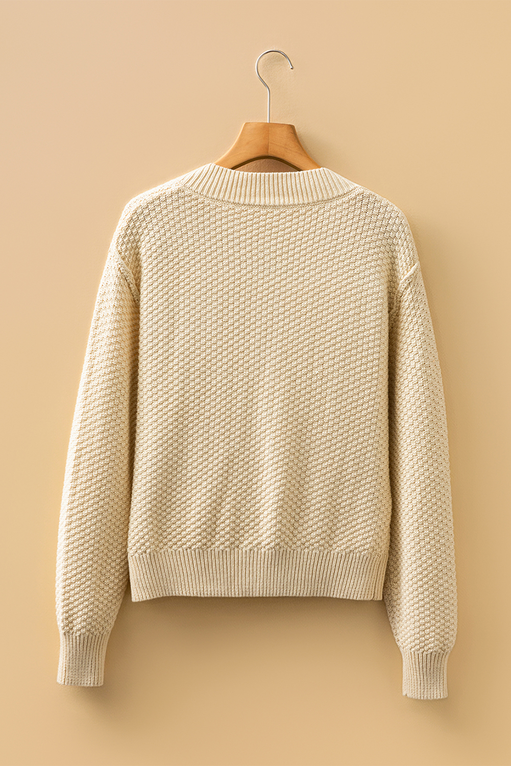 Beige Button Front Cropped Cardigan Sweater view 10