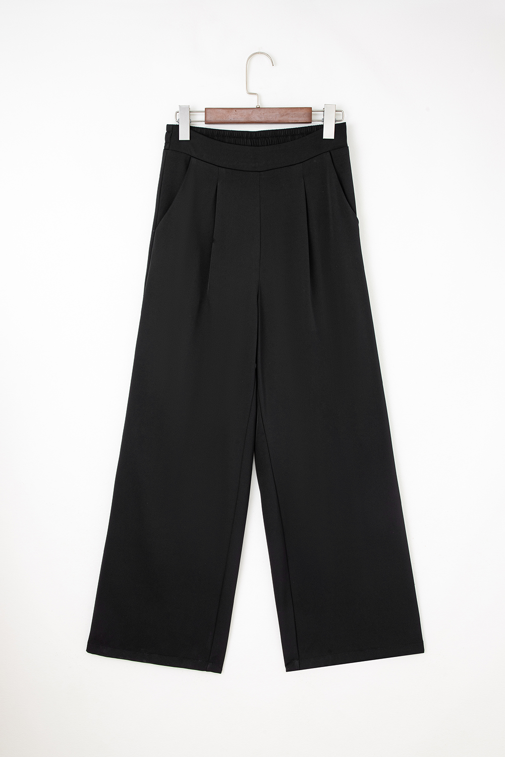Black Pleated Detail Pull On High Elastic Waist Loose Straight Pants view 3