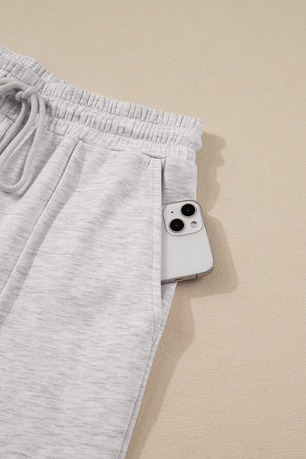 Light Grey Polo Collar V Neck Pullover and Drawstring Sweatpants Set view 20
