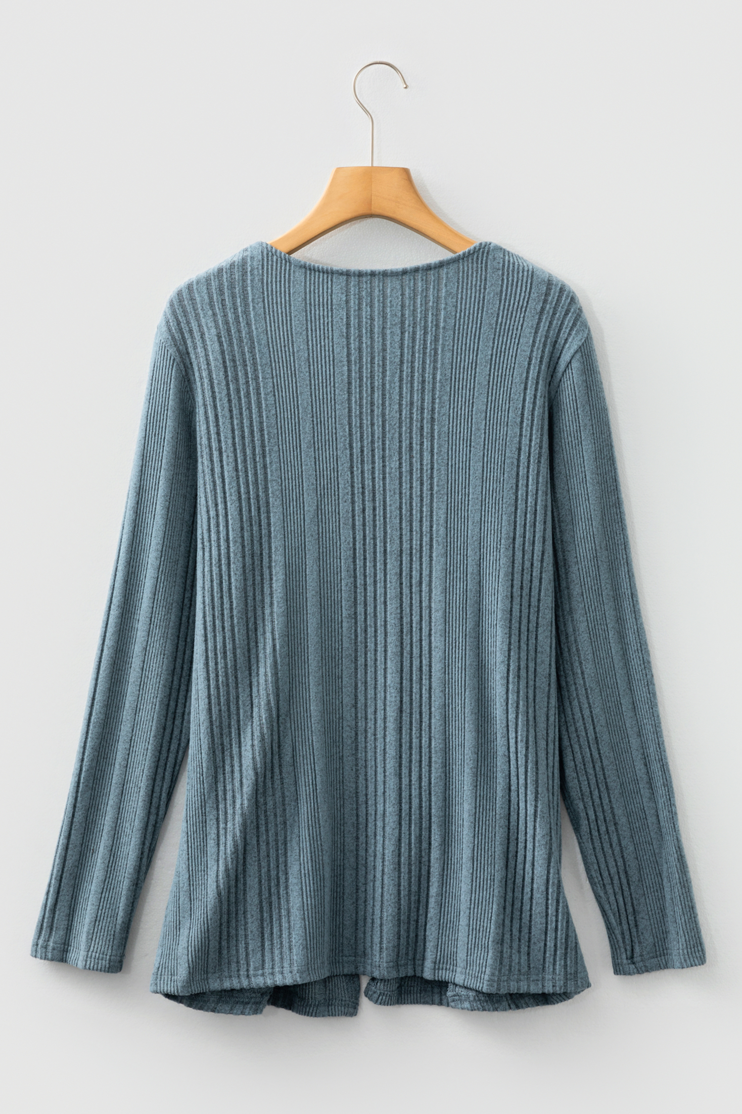 Stone Blue Ribbed Open Front Knitted Top with Pockets view 9