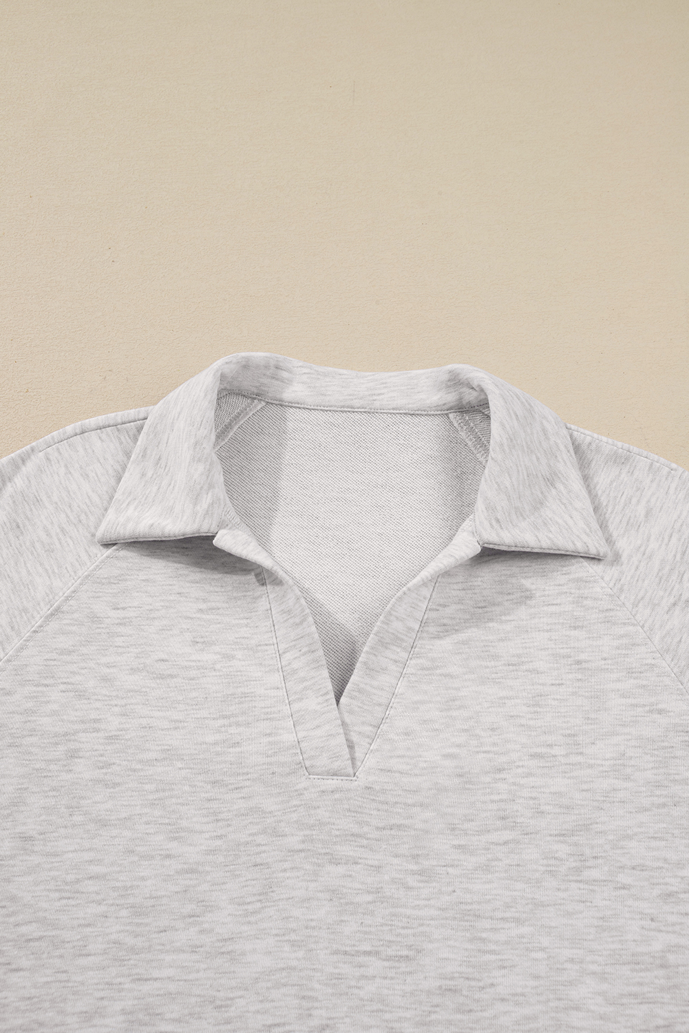 Light Grey Polo Collar V Neck Pullover and Drawstring Sweatpants Set view 14