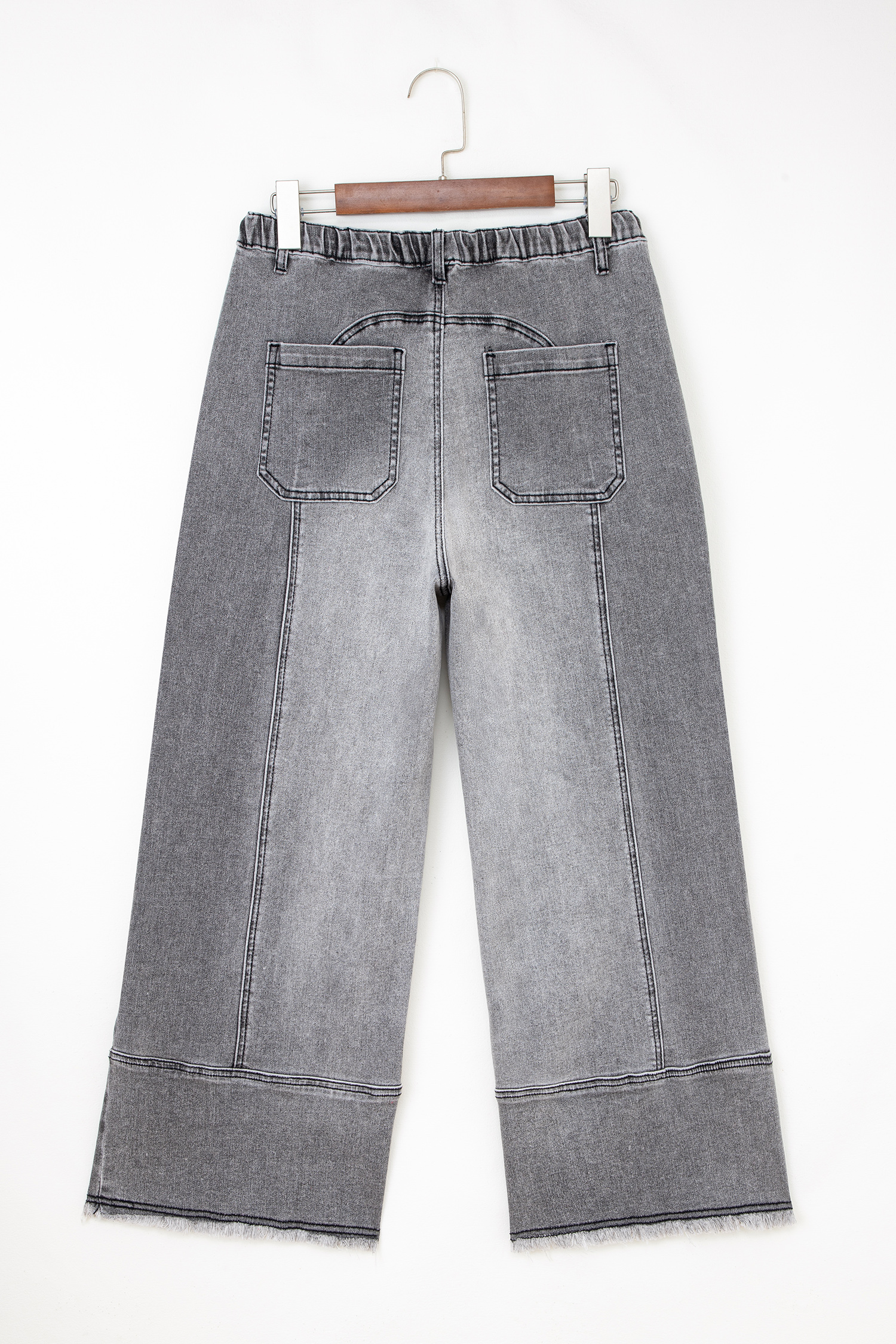 Gray Drawstring Seam Detail Raw Hem Wide Leg Denim Pants view 10