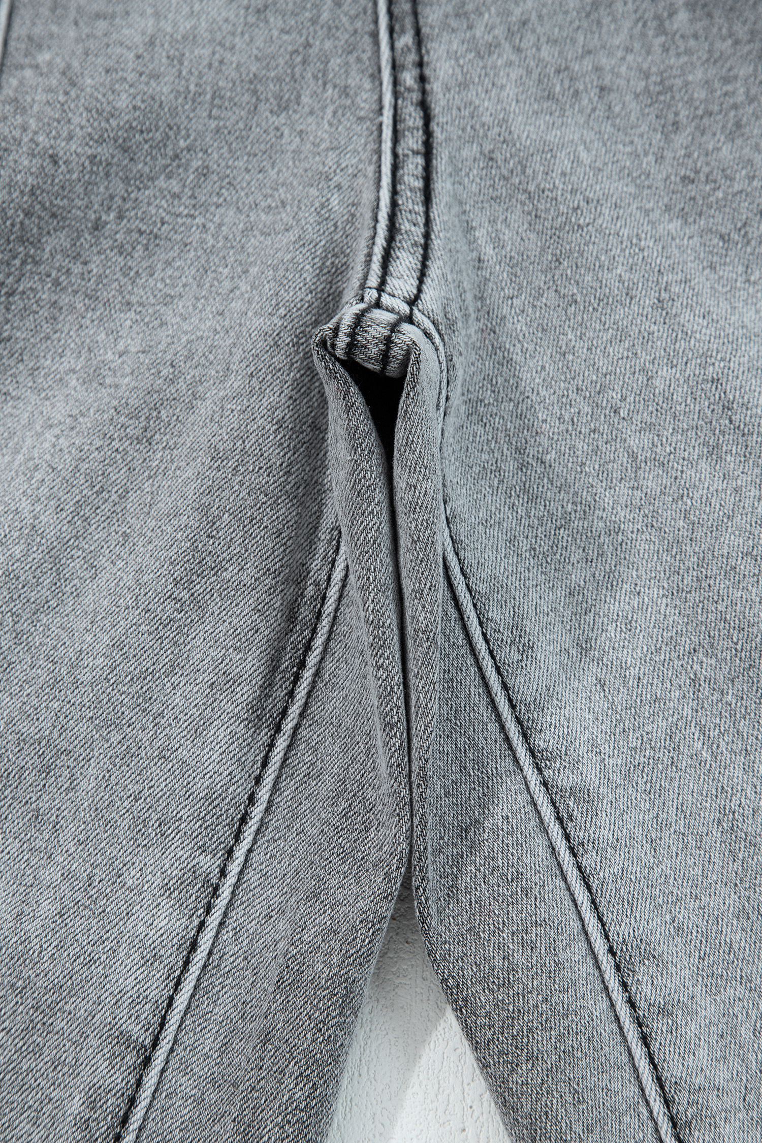 Gray Drawstring Seam Detail Raw Hem Wide Leg Denim Pants view 13